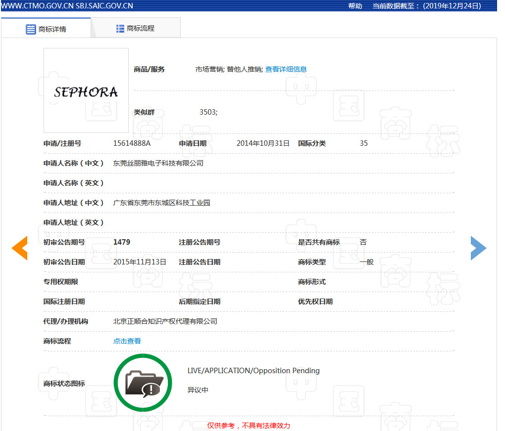 美妝巨頭絲芙蘭被東莞某公司搶注商標了？