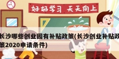 長沙哪些創業園有補貼政策(長沙創業補貼政策2020申請條件)
